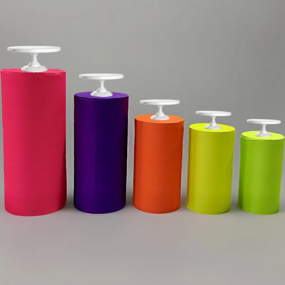 

1set (5 Pcs) Cylinder Covers Neon Party 80s Theme Stretchy Pedestal Cover for Birthday Party Baby Shower Tablecloth Decor Props