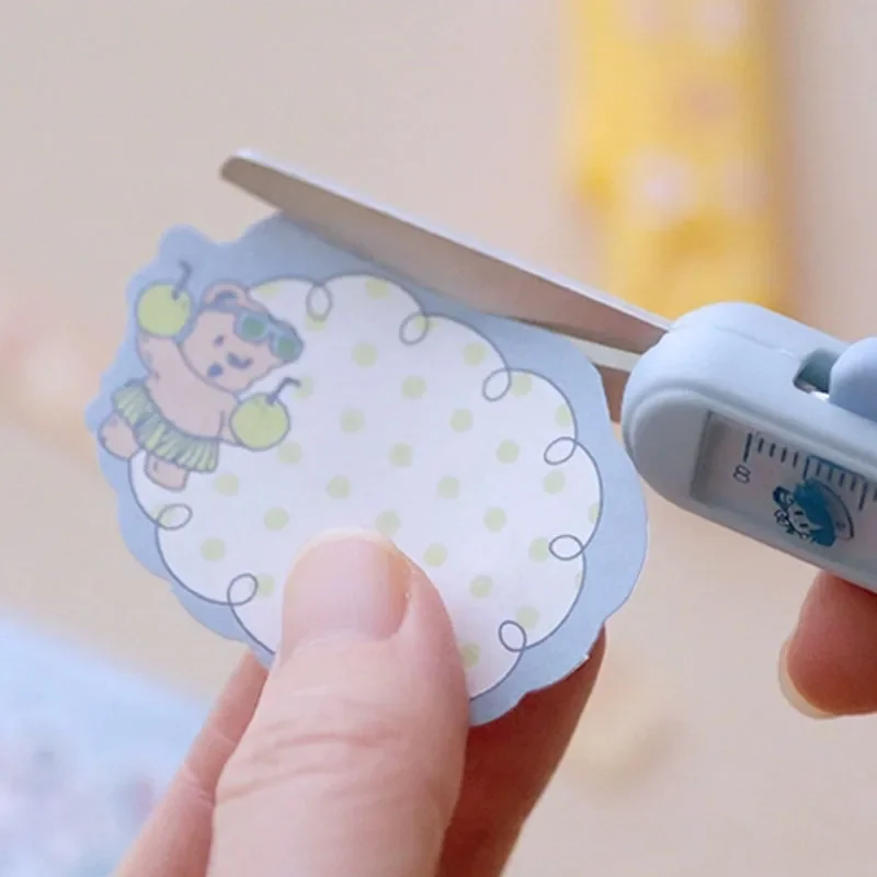 Fromthenon Cute Portable Foldable Student Handmade Cutting Ruler 2-in-1 Art Making Paper Scissors Tool Supplies