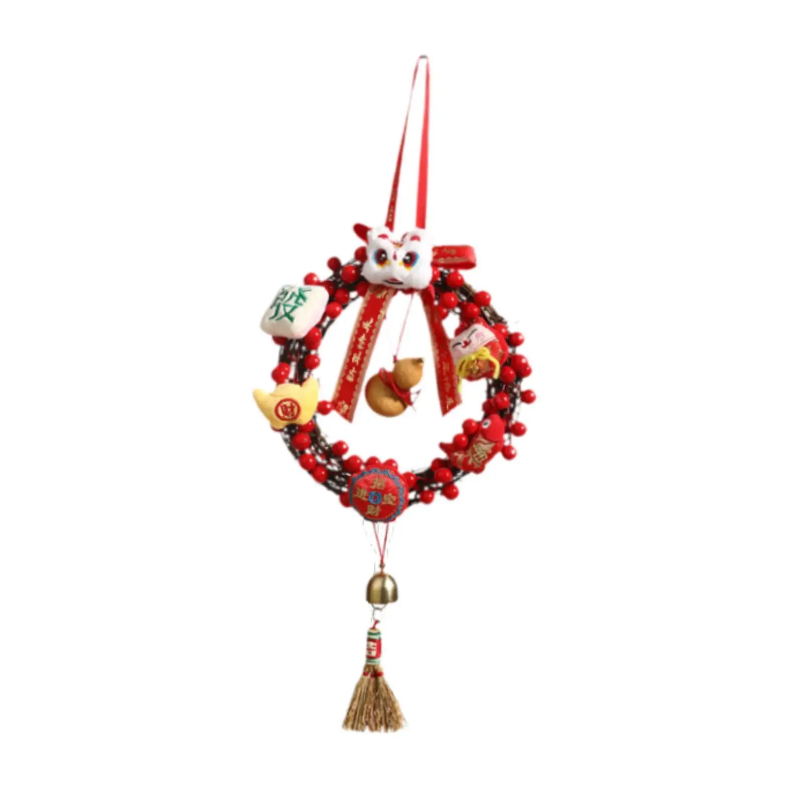 Corona de Año Nuevo Lunar chino, corona de bayas artificiales, corona redonda para puerta delantera para porche exterior, suministros de celebración de jardín
