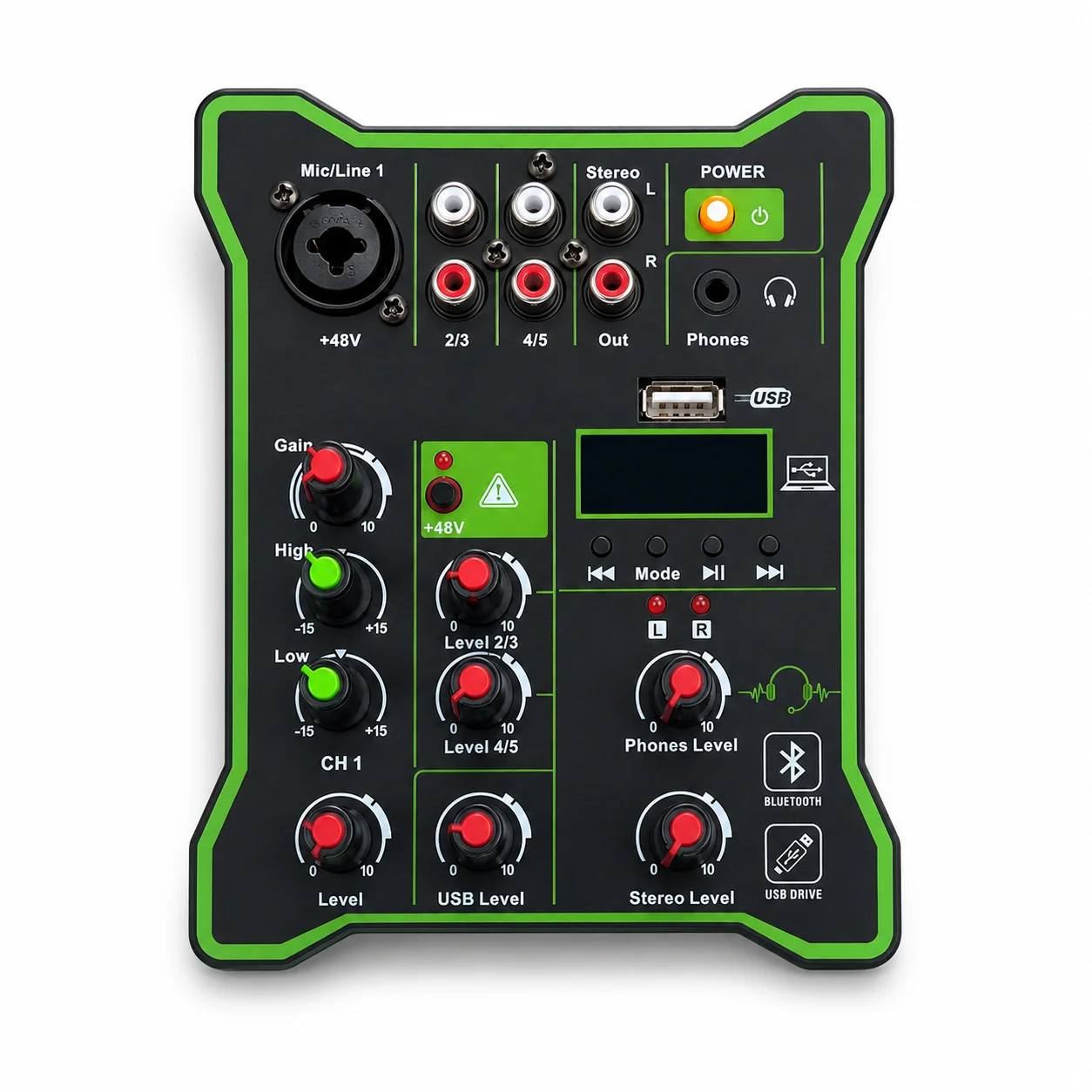 

3 Channel Mini Audio Mixer Bluetooth USB Sound Mixer with 48V Phantom Power for Karaoke Live Streaming DJ Recording