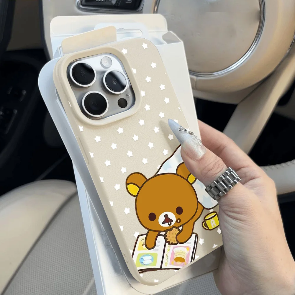 

Кожаный чехол для телефона с милым медведем для iPhone 11, 15, 13, 12, 14, 16 Pro Max 14 15 16 Plus, противоударный силиконовый мягкий чехол с рисунком из мультфильма