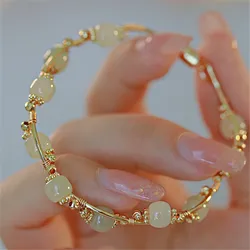 Handmade Winding Naturally Hetian Jade Beads Bracelet Magnetic Buckle Exquisite Fine Women Luxury Jewelry Romantic Girl Gift
