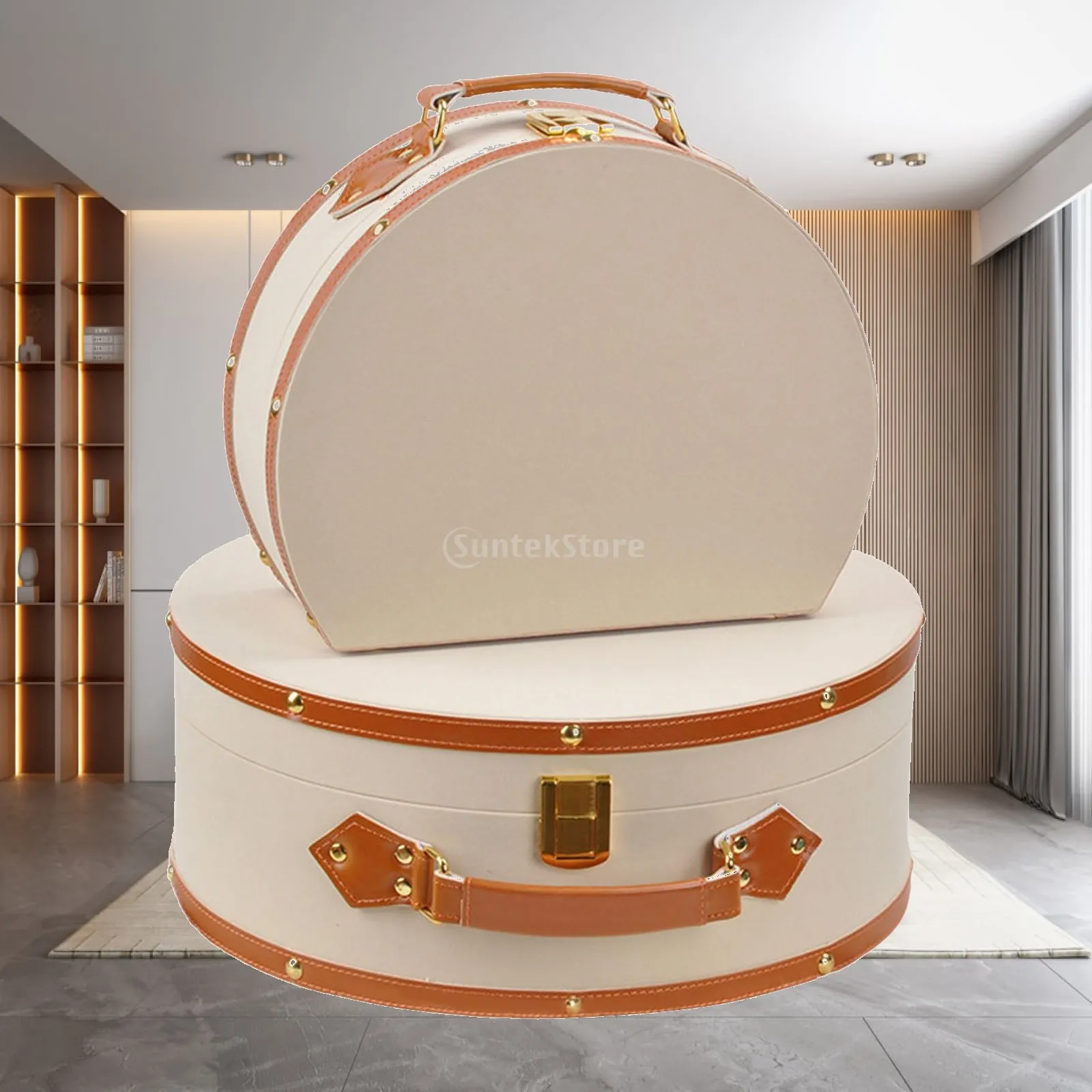 2Pcs Decorative Suitcase Scrapbook Storage Box Make up Organizer Semicircular Ornament Vintage Style Storage Vintage Suitcase