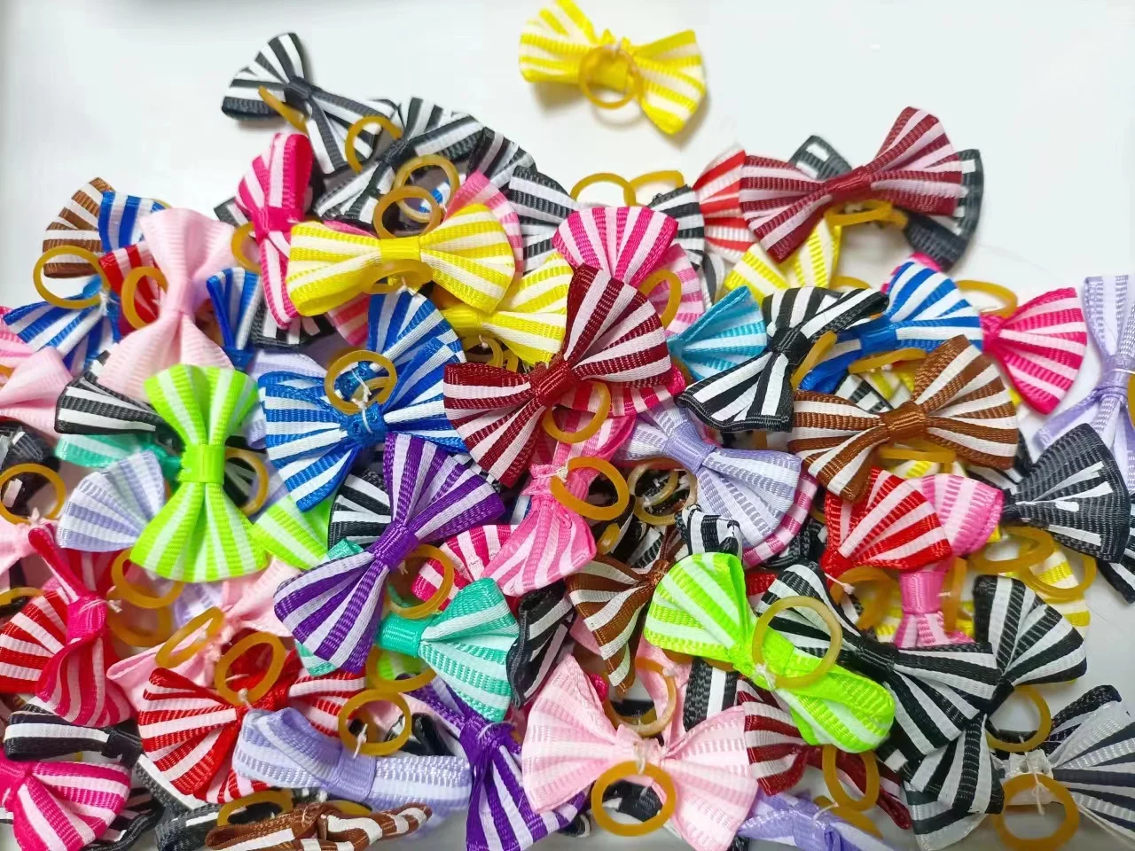 500/1000pcs 16 style Cute Ribbon Pet Grooming Accessories Handmade Small Dog Cat Hair Bows with Elastic Rubber Band Mix Color