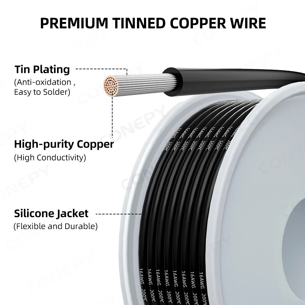 CONEPY 16-30 AWG Stranded Electrical Wire Flexible Silicone Hookup Cable Kit 5 Colors 4/5/10/20m Each For Electrical DIY/Car
