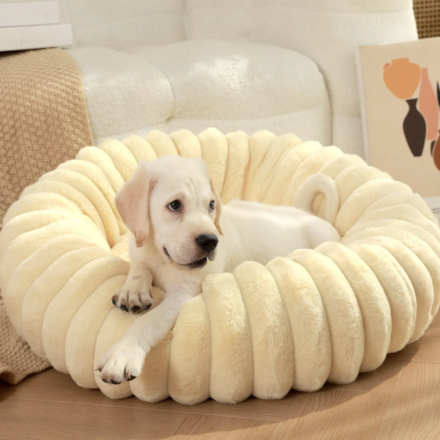 Warm Plush Round Pet Bed for Cats Dogs, High-Grade Fur Mat for Winter, Cozy Sleeping Pad for Indoor Pets, Pet Decor