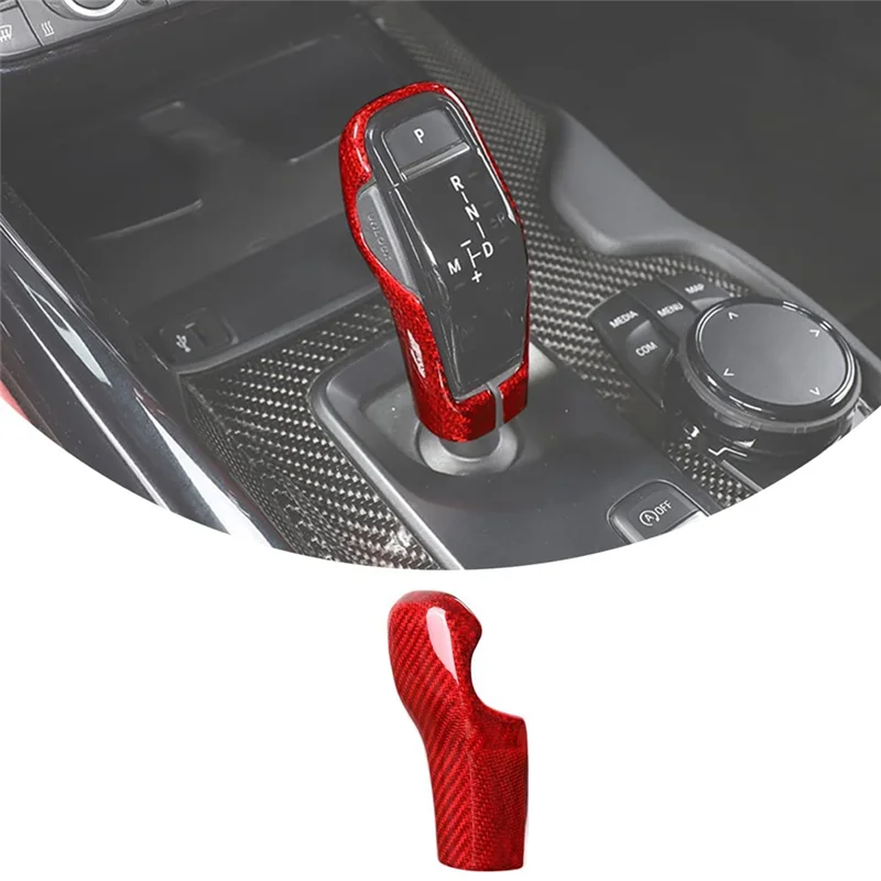 For Toyota Supra GR A90 A91 MK5 2019-2022 Dry Carbon Fiber Car Gear Shift Head Protective Back Cover ,Carbon Fiber Red