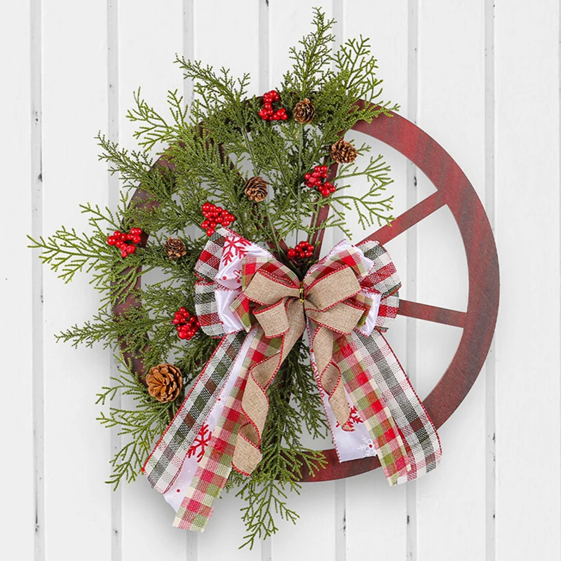 Christmas Wagon Wheel Wreath Winter Door Hanging Home Decoration Gift Different Sizes New Year Gift Christmas