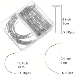 70 pieces T & C curved wig making pins needles set with storage case for secure hair weaving wig making blocking knitting