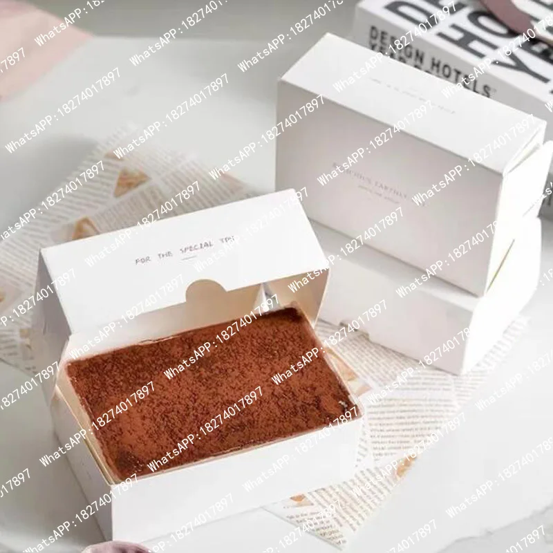 50pcs Tiramisu Box White Paper Cake Gift Box Cardboard Packaging Container Include Cake Tray