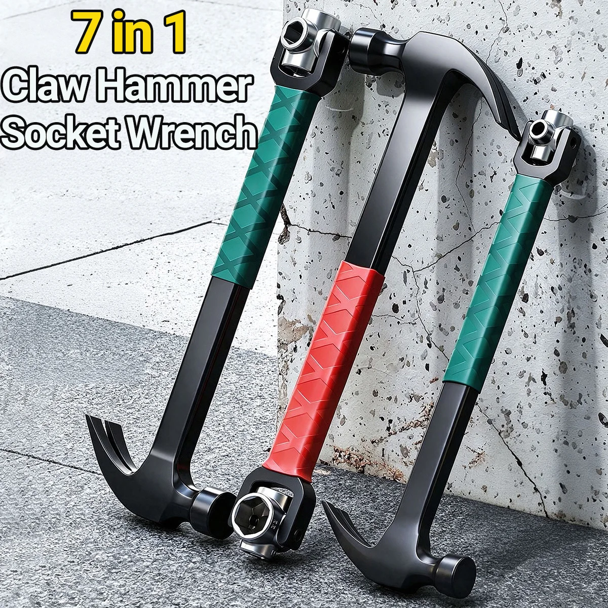 7 In 1 Claw Hammer Multi Functional Magnetic Nail Puller Hex Socket Wrench Pry Bar Woodworking Hand Tool Motorcycle Repair