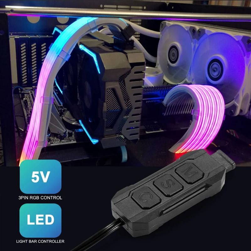 RGB Controller Cable, ARGB CPU Case Cool Fan LED Light Strip Lamp Bar Water Cooling AURA Control,SATA/Molex Powered