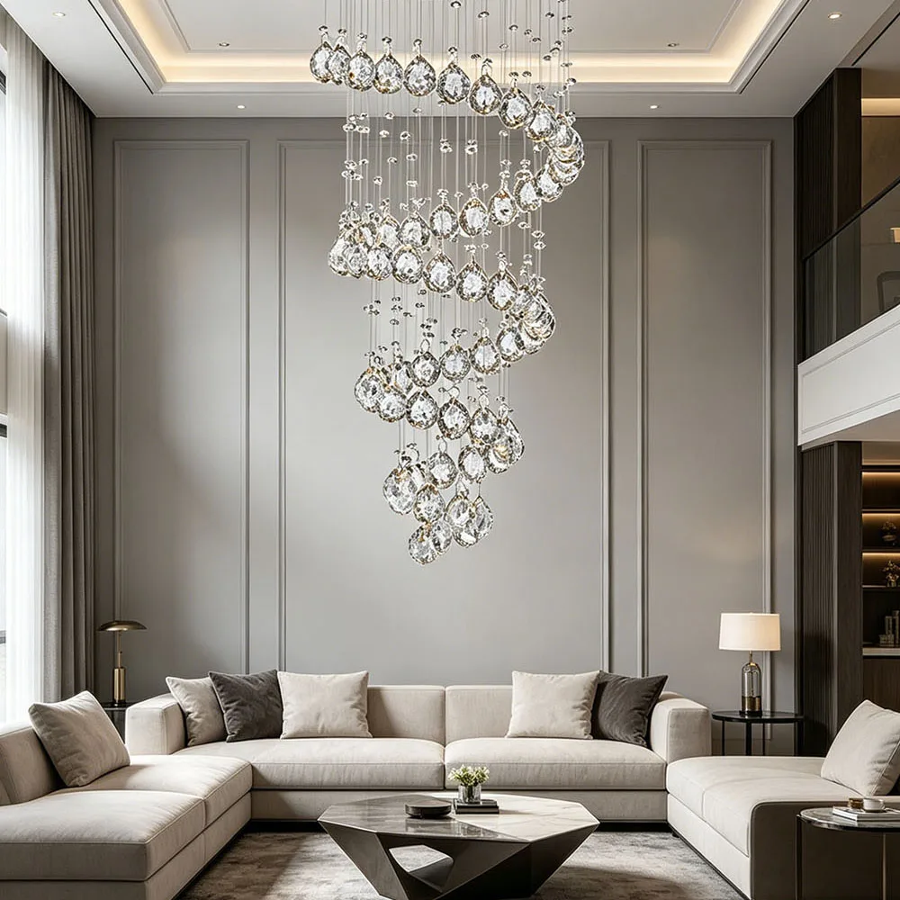 Large Vertical Spiral Crystal Chandelier Luxury Waterfall LED Ceiling Light For Hotel Lobby Villa Duplex Stair