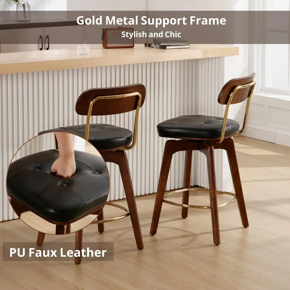 Kursi Bar Modern Set 2, Bangku Meja Putar Kulit Imitasi yang Dapat Disesuaikan dengan Penyangga Punggung & Kursi Berlapis