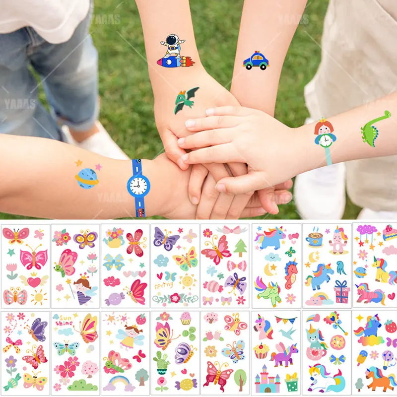 INS Children Cute Cartoon Unicorn Temporary Tattoo Stickers Baby Shower Kids Body Makeup Sticker Tattoos Mermaid Party