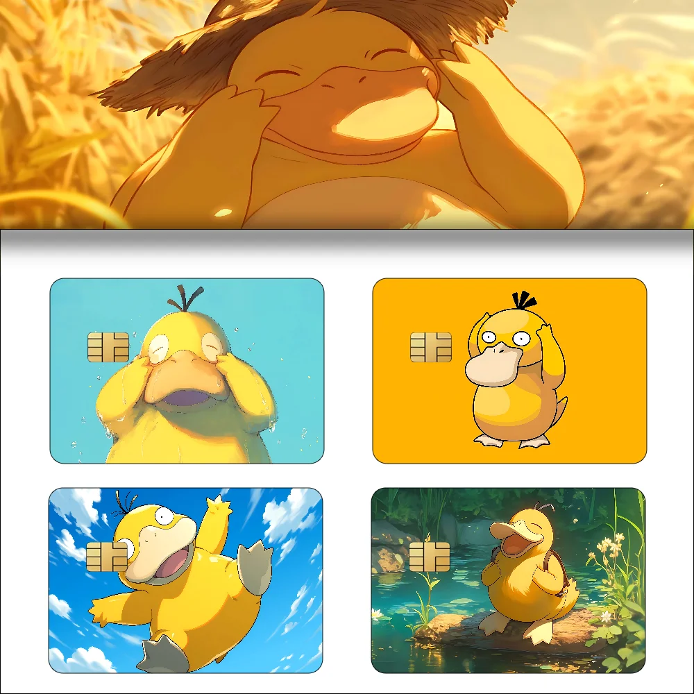 P-Psyduck Anime Anime 1 Set Of 4 Pcs Funny Shell Ultra Thin No Fade Sticker Skin Cover Film For Debit Credit Card