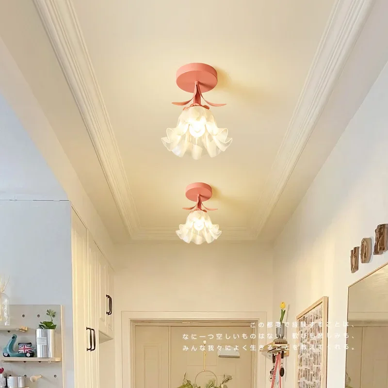 

French Cream Lily of the Rings Flower Corridor Light Modern Simple and Creative Home Entrance Light Bedroom Ceiling Light