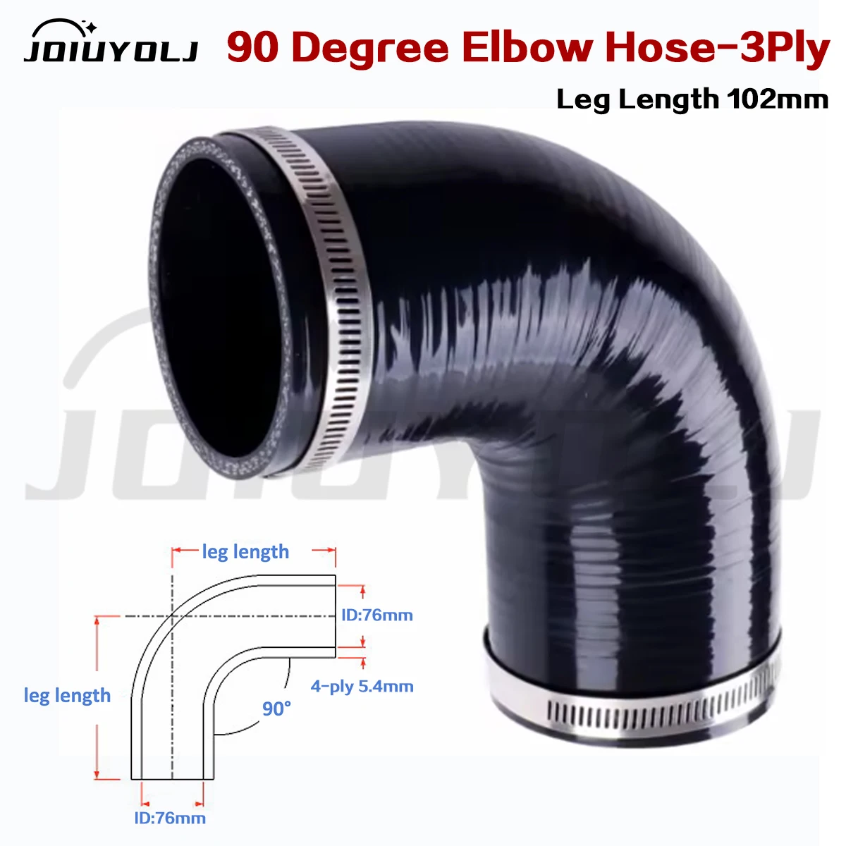 

3Ply Black 102mm Leg Length 90 Degree Reduce Elbow General Silicone Coolant Intercooler Pipe Tube Hose ID 55 57 60 63 64 mm