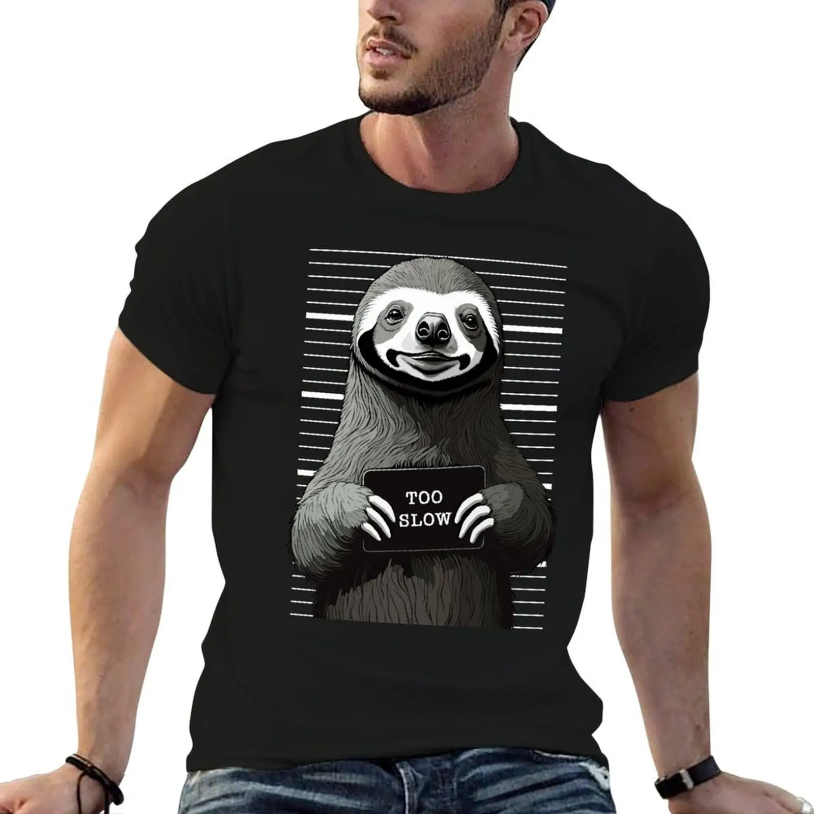 Funny Sloth Mugshot Cute Police Arrest Photo Too Slow T-Shirt Casual Daily Graphic Tee