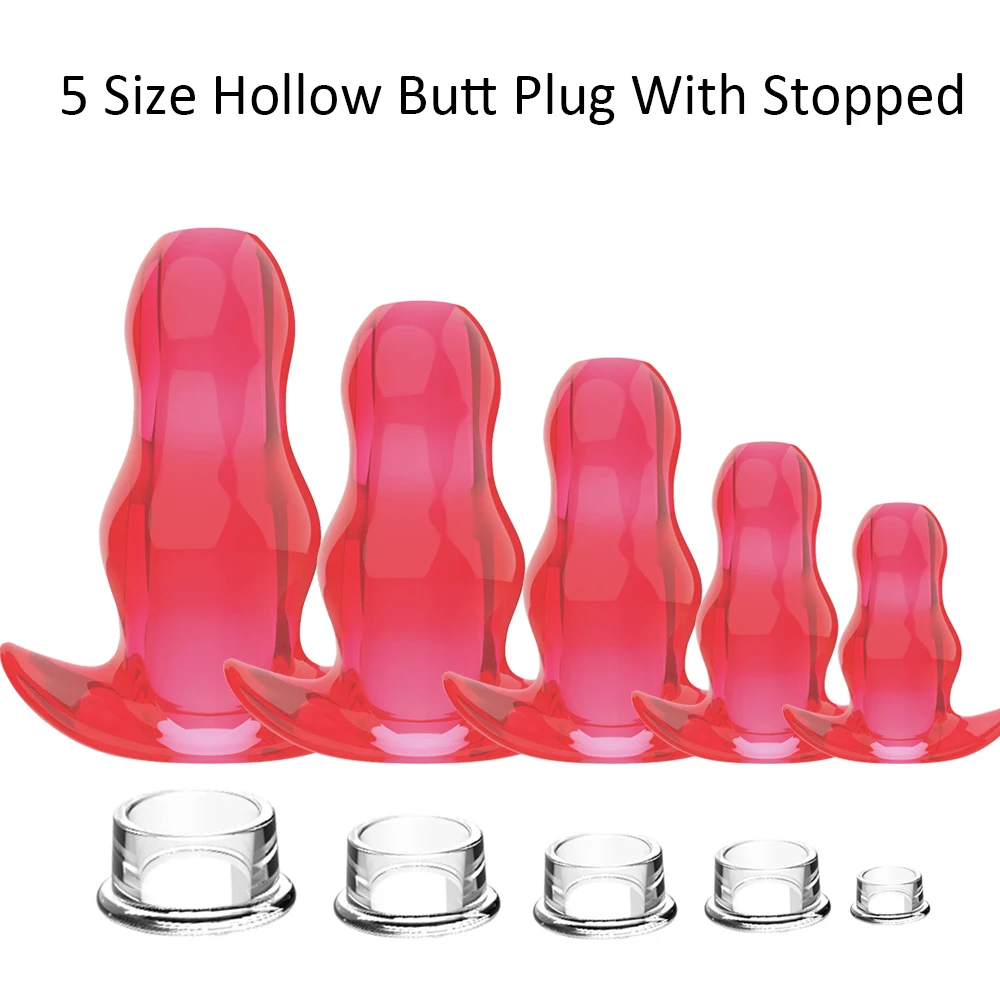 5 Size Hollow Speculum Peeking Anal Beads Butt Plug with Stopper Expander Tunnel Transparent Anus Dilation for Women Men Gay