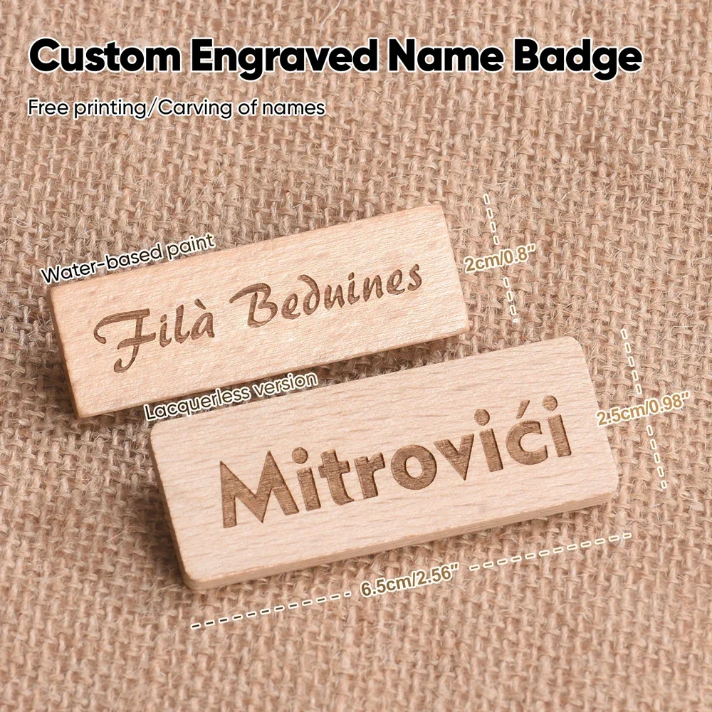 60*20 مللي متر تخصيص مجاني لتقوم بها بنفسك لوحة اسم خشبية محفورة عنوان النص شعار دبوس حامل اسم علامة الخشب لوحة معرف الأعمال اسم شارات