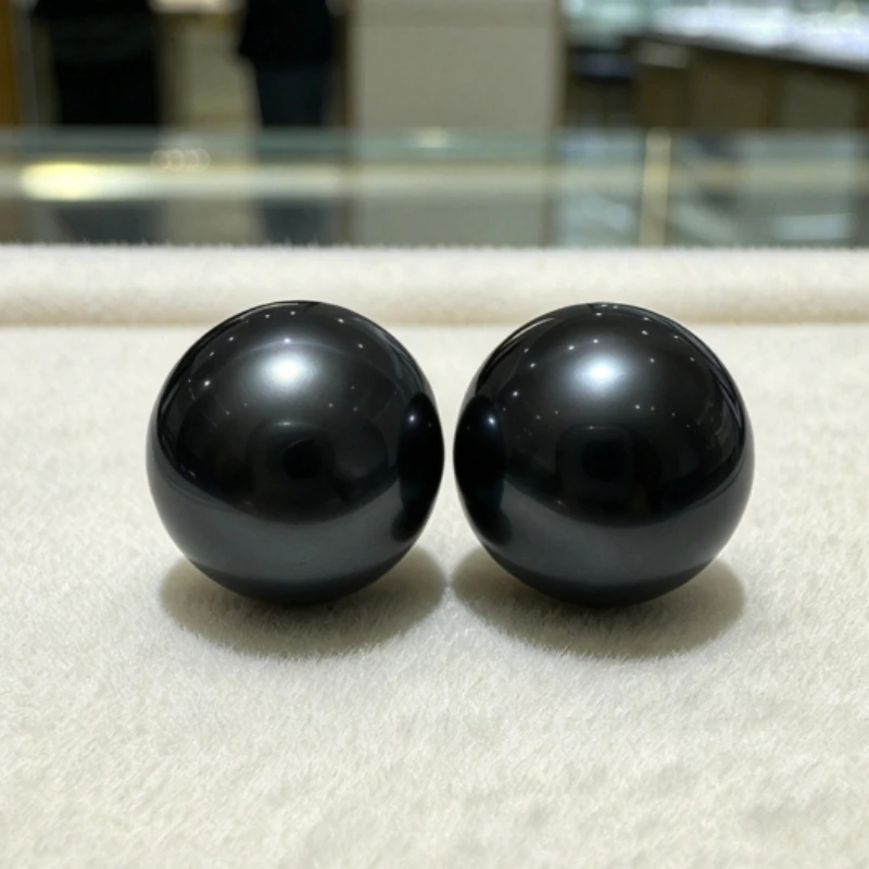 Charming Black Pearl Pair, 12-13mm Round Pearls, Growth Lines, Loose Beads Undrilled