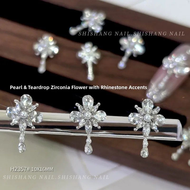 LYLE 2pcs Handmade Flower Stack Rhinestones Embedded Teardrop Zircon Pearl Marquis Gems Shiny Large Diamonds Accessories