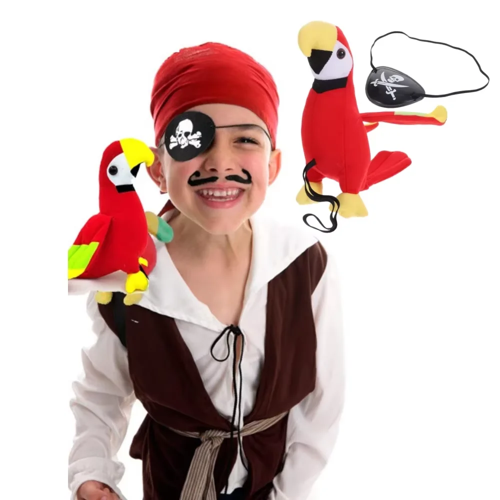Máscara de Loro, Conjunto de Disfraz de Pirata, Juguete de Peluche de Loro para el Hombro, Conjunto de Disfraz de Pirata, Decoración para Fiesta de Halloween, Loro