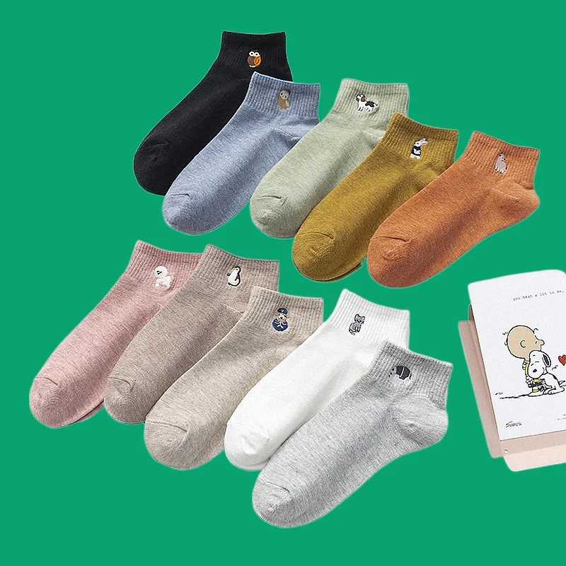 5/10 Pairs New Women's Casual Socks Thin Cotton Korean Style Ins Trendy Cute  Embroidery Cartoon Medium Socks College Style