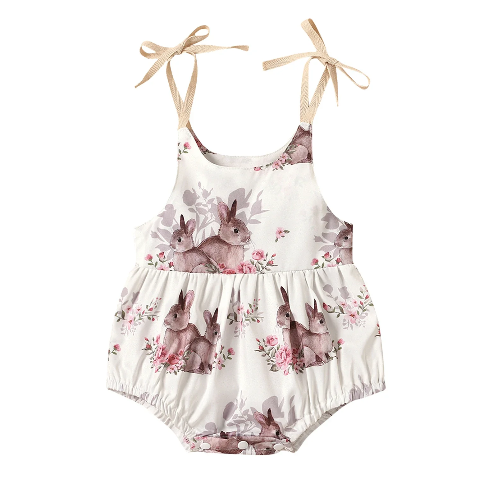 

Toddler Baby Rabbit Flower Printing Bodysuit, Infants Sleeveless Suspender Jumpsuits Round Collar High Waist Clothing