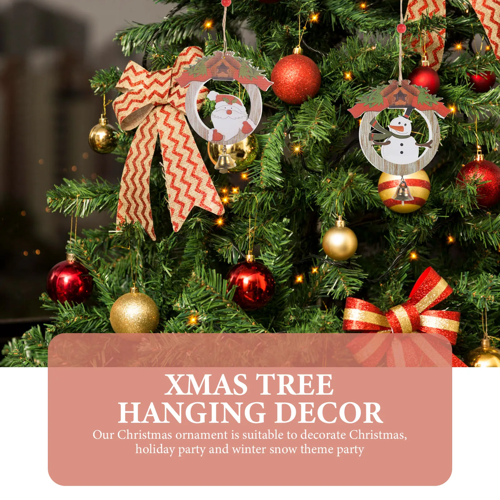

2 Pcs Christmas Ornaments Small Wood Hanging Tree Unique Holiday Decors Festival Decorations for