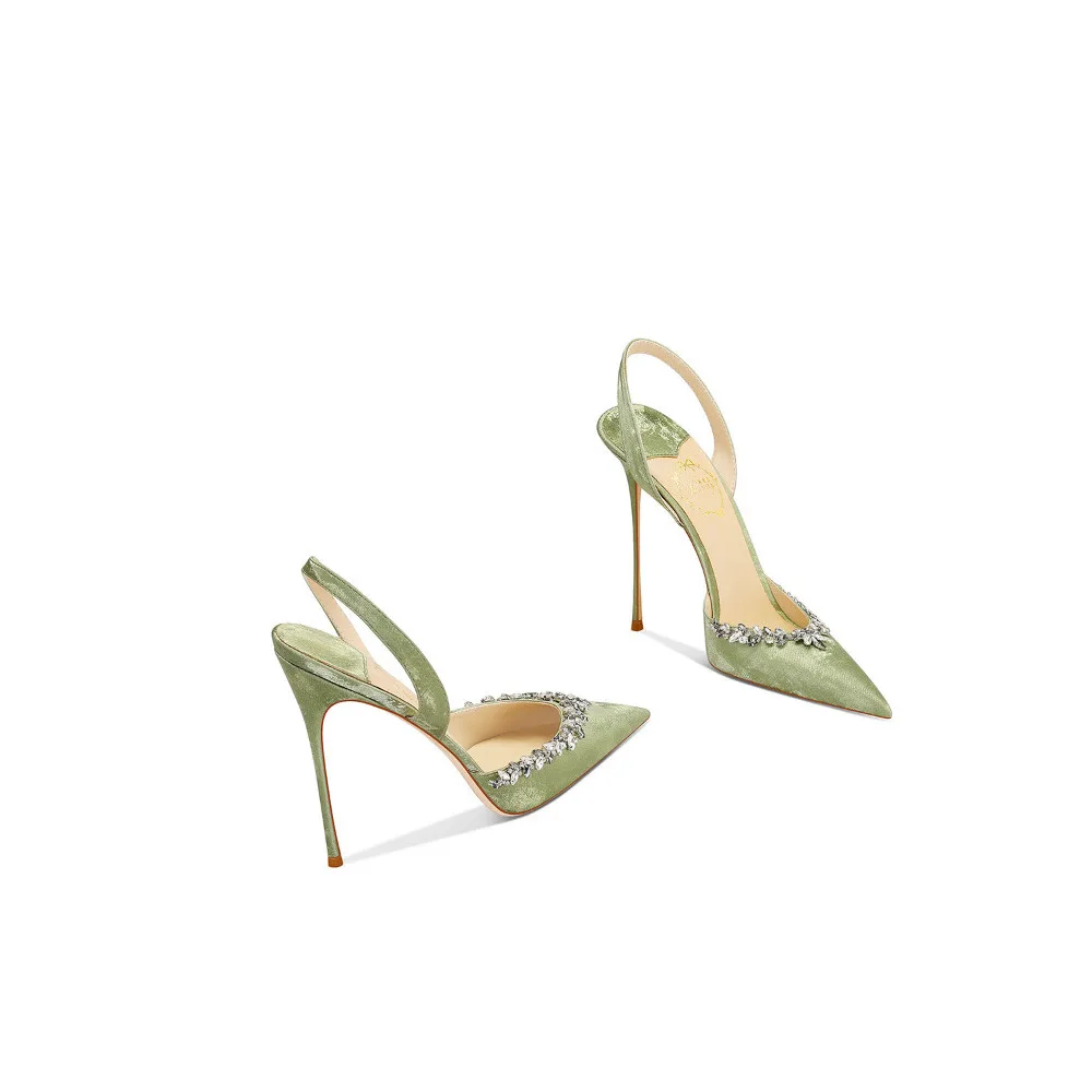 Spring New Arrival Women Grass Green Pointed Toe Thin Heel High Heel Sandals Elegant Gorgeous Fashion Party Dating Shoes
