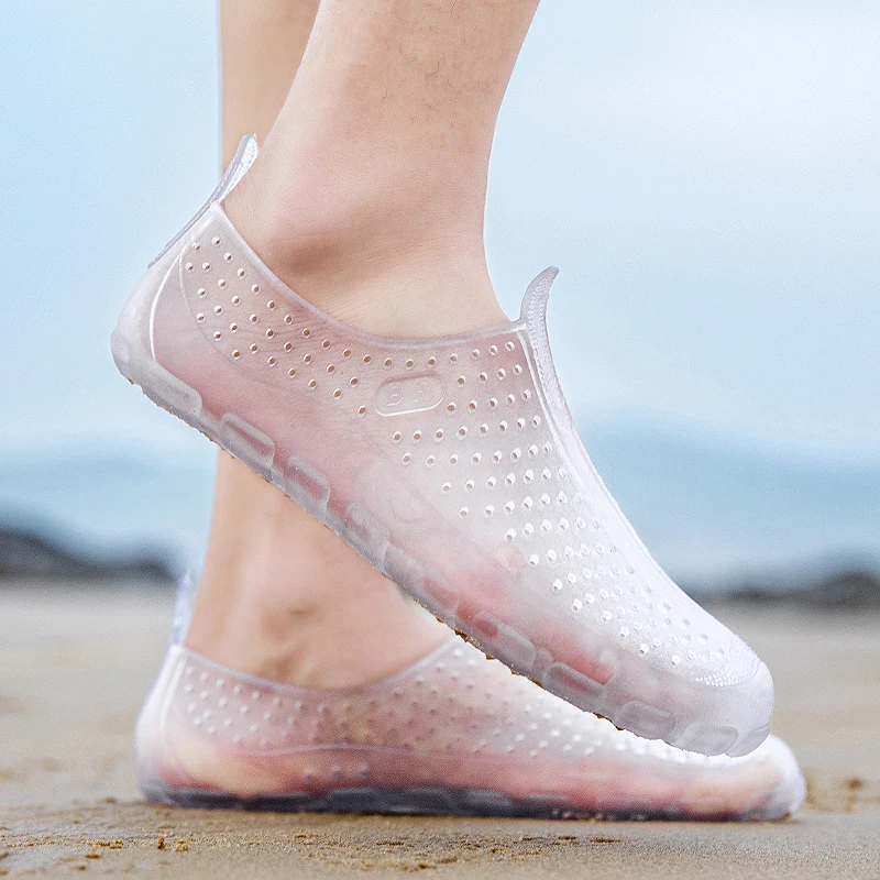 Transparent Beach Shoes Summer Breathable Plastic Shoes Unisex Outdoor Water Play Sandals Simple Fashionable Slip-On Footwear
