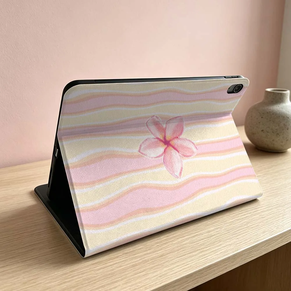 Pink Plumeria Stripe Pattern For iPad Pro Air mini 7 6 5 4 3 2 1 9gen M5 M4 11th 10th A17 Pro A16 Inch Tablet Case Soft