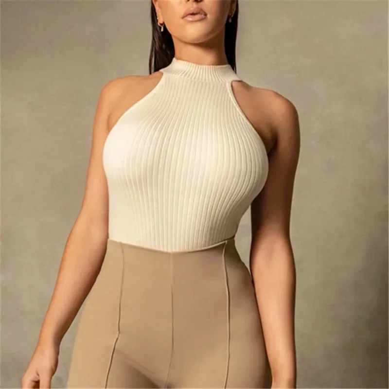 

2022 Summer Elegant Sleeveless Bodysuit Women Sexy Fashion Stretchy Slim Solid Bodysuits Female Playsuits Chic Tops