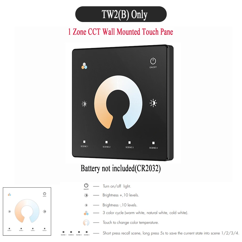 CENFAYA Bluetooth & RF 2CH LED Controller DC12V 24V Smart Dimmer Match mit RF 2,4G Fernbedienung für WW CW NW CCT LED Streifen 8