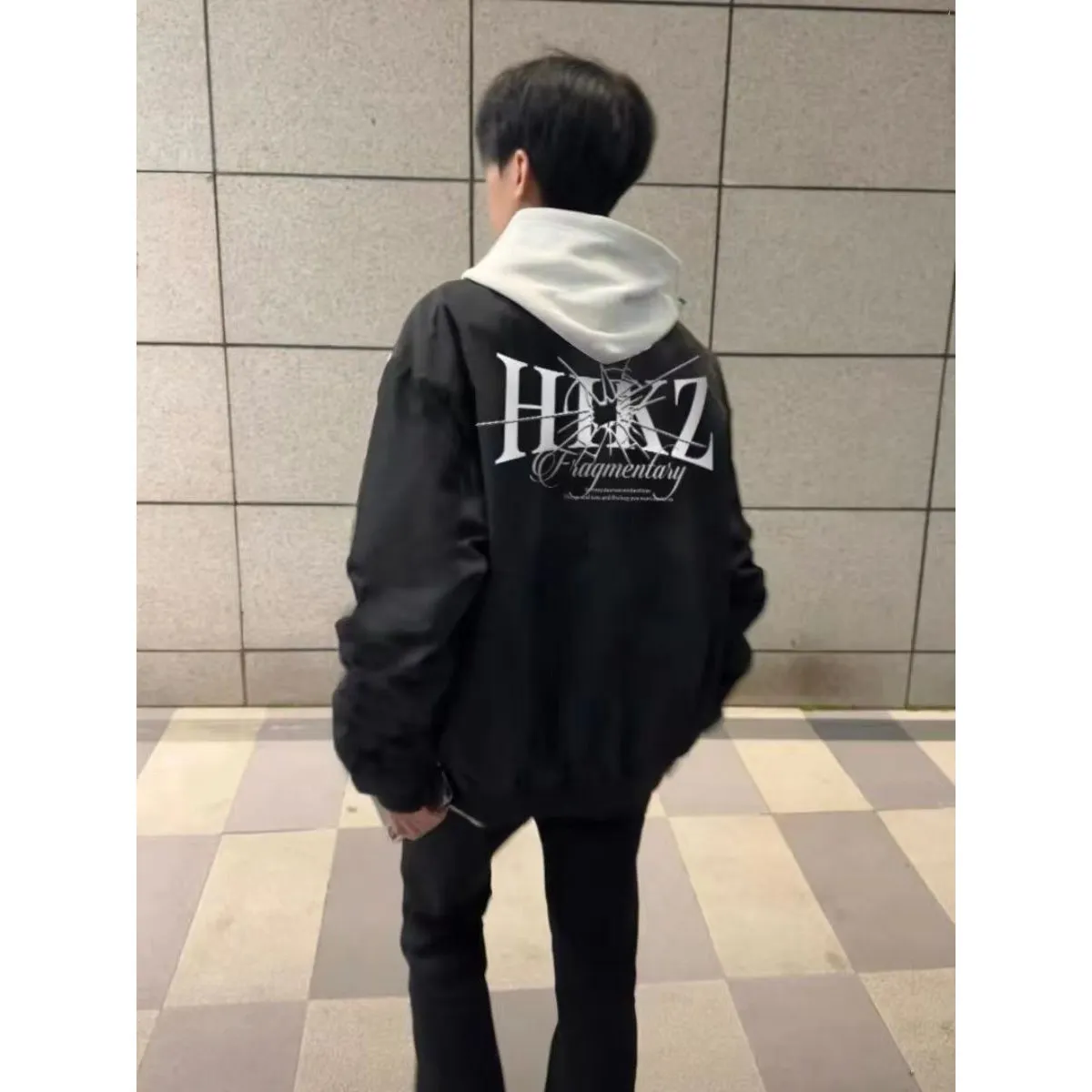 

Retro American Print Letter Pilot Jaet Thin Spring Summer ex High Street Zipper Baseball Sle Outerwear for Couples