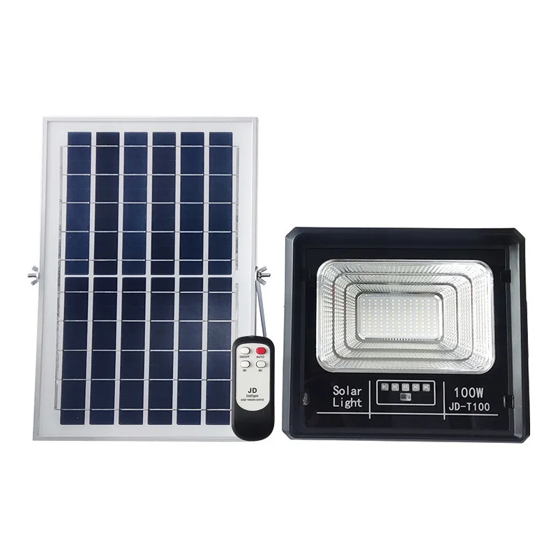 10 unids / lote lámpara solar para garaje 100W foco al aire libre IP67 LED luz de inundación solar con control remoto