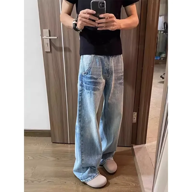 

Summer Large Size 300 Pounds Retro Hong Kong Style Men's Straight Leg Jeans Comfortable Casual High Street Fashion Pants