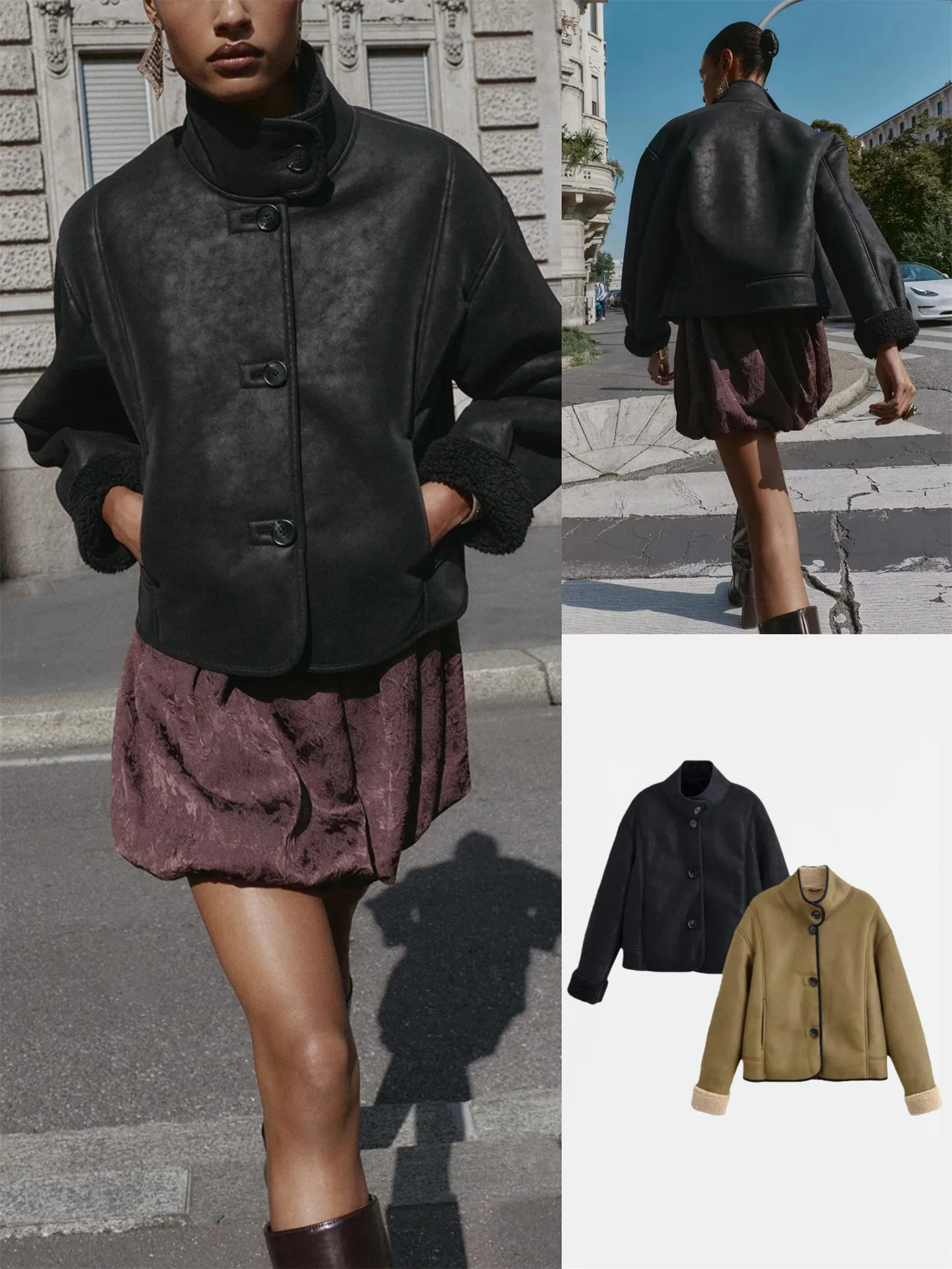 

Двусторонняя куртка из искусственной кожи для поездок на работу, простая моя, Новое поступление, женская одежда, украшение на пуговицах, прямая трубка pe