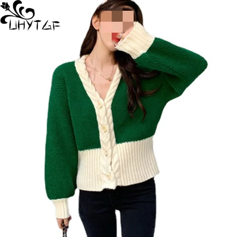 

UHYTGF 2022 Cardigan Sweater Women Single Breasted Knit Spring Autumn Sweaters Female Vintage Twist Casual Short Coat Ladies 141