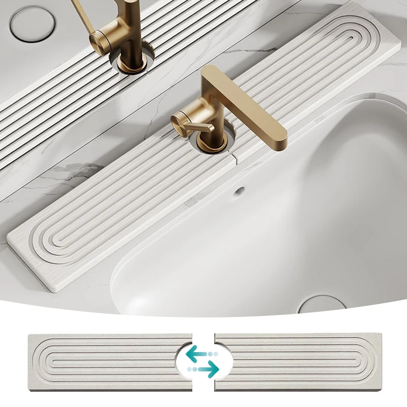 

Faucet Mat Kitchen Sink Long Diatomite Fast Drying Stone Sink Tray Absorbent Moisture Faucet Splash Guard For Bathroom Counter