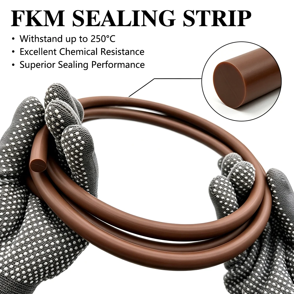 5/10/20M Brown FKM Vitons Sealing Cord Dia1.5-8mm Solid Round Fluororubber Strip High Temp Oil Resistant Auto Rubber Seal Gasket