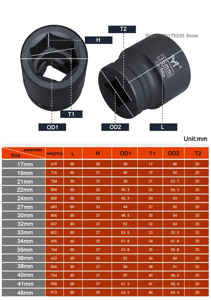 1-дюймовые головки с глубоким ударом, метрические воздушные пневматические торцевые ключи, головка 17-46 мм, стандартные прочные инструменты для ремонта автомобилей, грузовиков