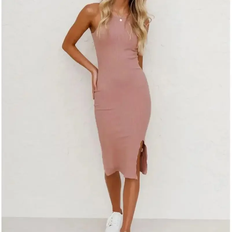 CPSYMYM 플러스 사이즈 리브 니트 Bodycon 캐미 드레스 섹시한 스파게티 스트랩 퍼플 롱 드레스 민소매 스키니 맥시 베스 티드