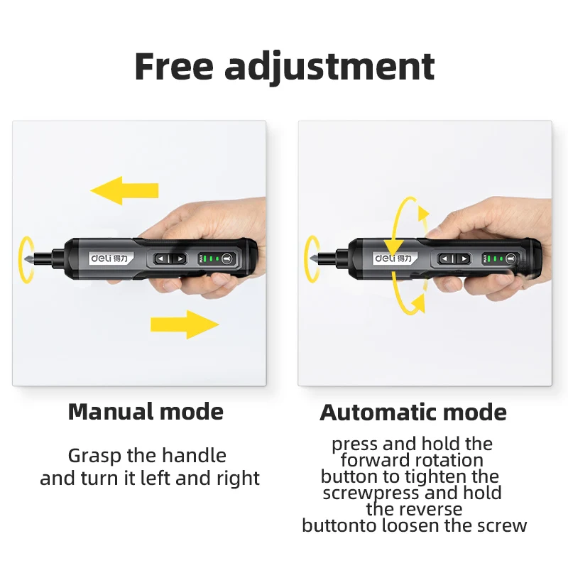 Deli-Juego de destornilladores eléctricos inalámbricos, Mini destornillador eléctrico inteligente de 3 velocidades y alto par, herramienta eléctrica recargable de 4V