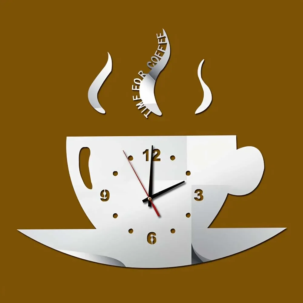 1Pc Silent Wall Clock Diy Personalised Clock Mirror Wall Sticker Living Room Acrylic Quartz Wall Clock Teapot Modern Living Room