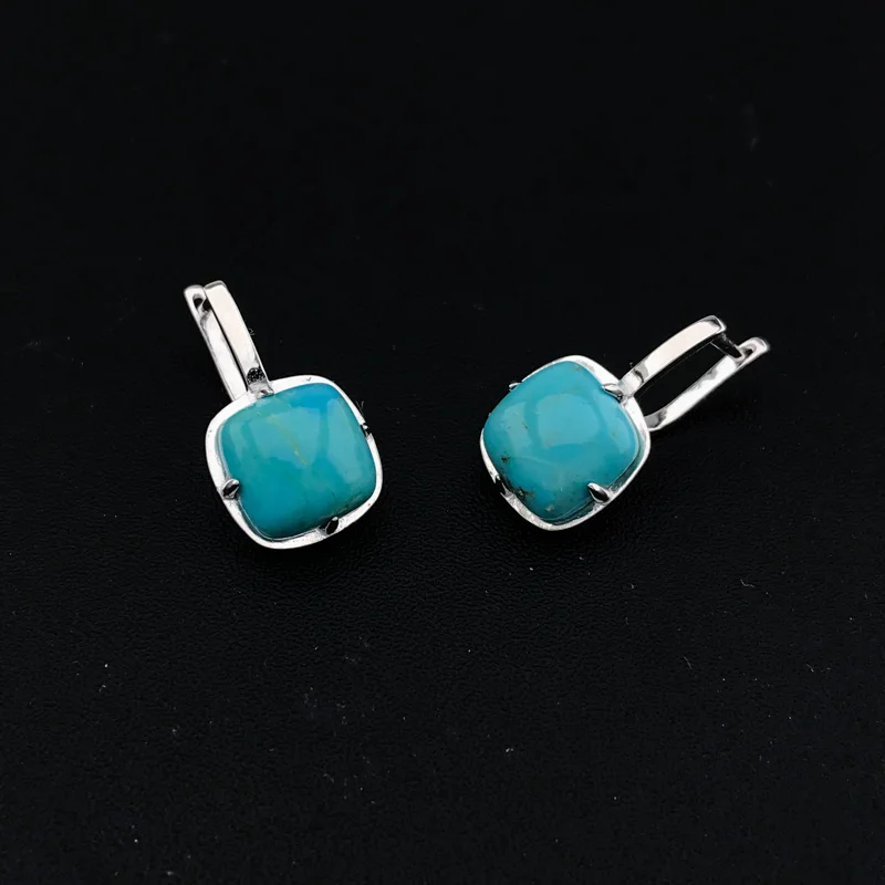 CSJ Natural Turquoise Jewelry Sets Sterling 925 Silver Handmade Gemstone 10mm for Women Christmas Black Friday Party Gift