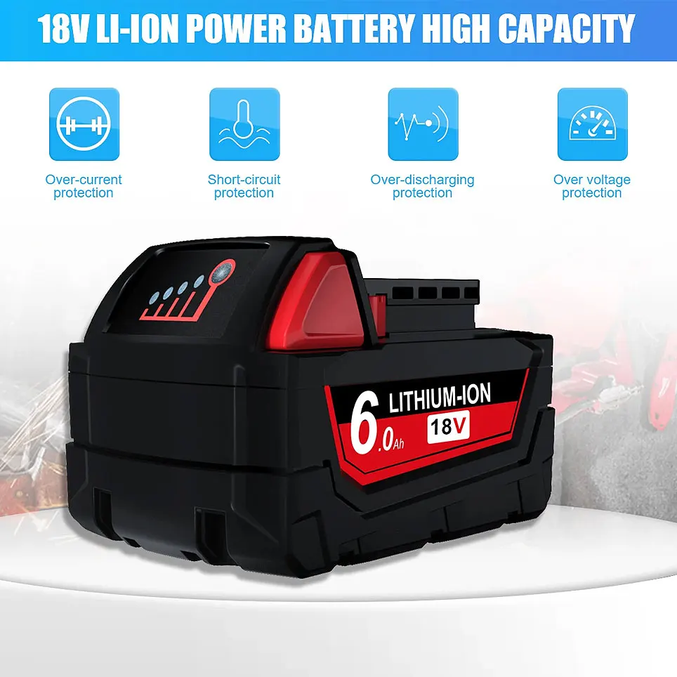 2026 Neues Modell für Milwaukee M18 18V 6.0AH M18 -1815-1850 2646-20-21CT für Milwaukee 18650 Werkzeug Wiederaufladbare Lithium-Batterie – Detail 1