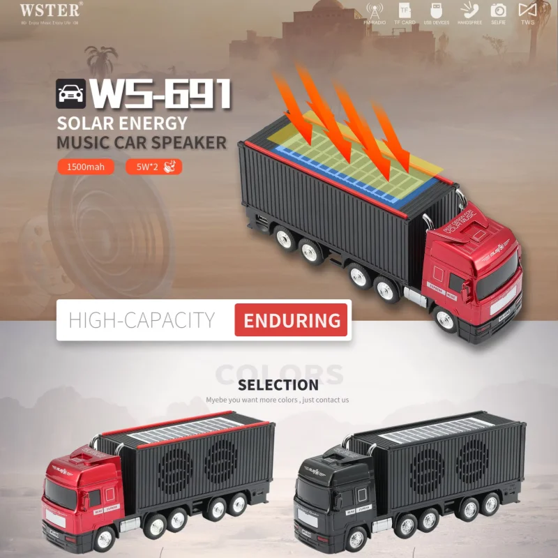 

Ws-691 Лучший домашний стерео беспроводной динамик в форме грузовика Музыкальный плеер на солнечной энергии Blue Tooth Перезаряжаемые колонки FM-радио Ws691